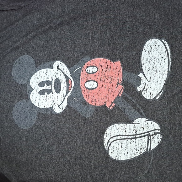 Disney Mickey Mouse Faux Distressed Dark Heather Grey Graphic Tee VG+ M - Picture 2 of 6